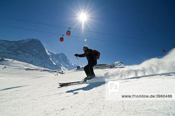 Winterlandschaft mit Skifahrer  Grindelwald  Schweiz  Europa