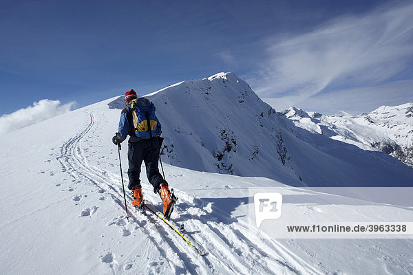 Ski tourer at Hohe Tauern mountain range Liesertal Carinthia Austria Europe