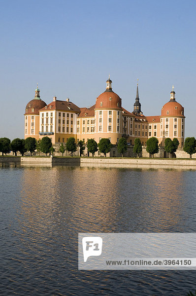 Wasserschloss Schloss Moritzburg mit Schlossteich bei Dresden  Sachsen  Deutschland
