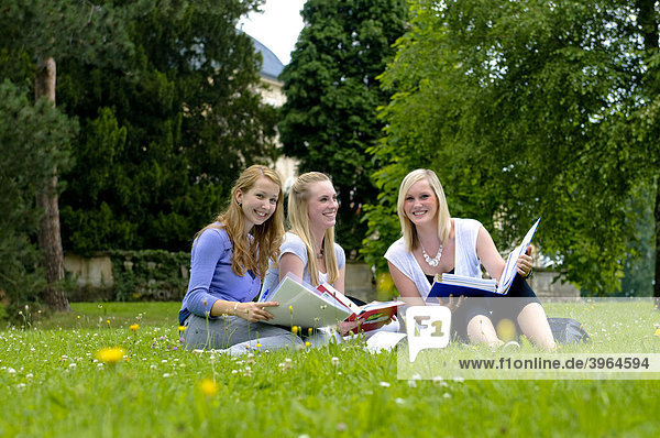 Students at the University of Hohenheim  in Hohenheim Castle Park  Hohenheim  Baden-Wuerttemberg  Germany  Europe