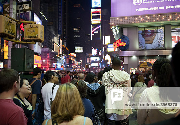 Crowds on the street near Times Square  Midtown  Manhattan  New York City  USA  North America