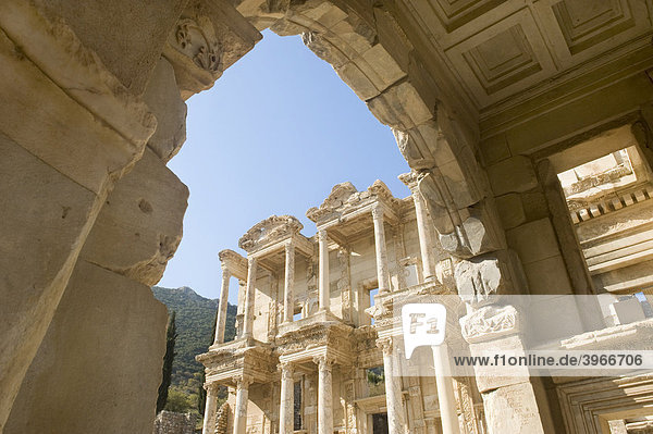 Ephesus  Celsus library viewed through the Mazeus and Mithridates Gate  Turkey