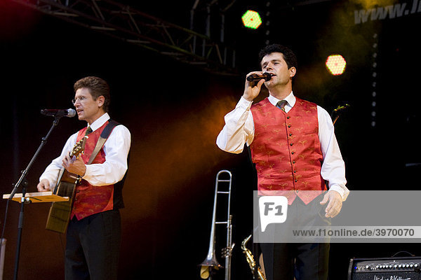 South Tyrolean singing brothers duo Vincent & Fernando performing live at the Autlook Festival in Schenkon  Lucerne  Switzerland  Europe