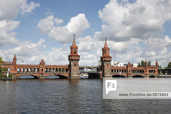 Oberbaumbruecke bridge across the Spree river in Berlin Germany Europe