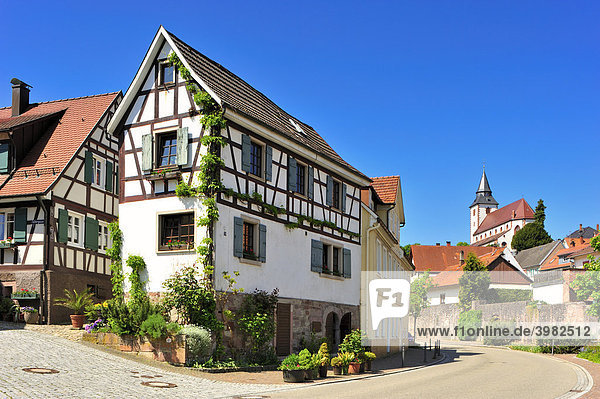 Fachwerkhäuser in der Altstadt mit Liebfrauenkirche  Gernsbach  Murgtal  Schwarzwald  Baden-Württemberg  Deutschland  Europa