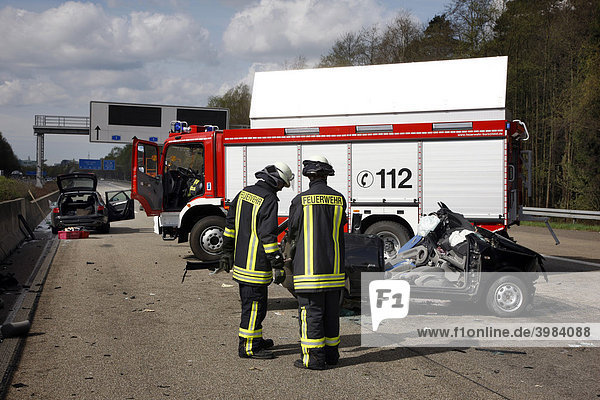 Traffic accident  5 people hurt  on A1 motorway at the Leverkusen motorway junction  North Rhine-Westphalia  Germany  Europe
