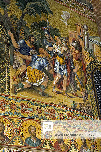 Mosaik an der Außenwand der Cappella Palatina Palastkapelle  Palazzo Reale Normannenpalast  Palermo  Sizilien  Italien  Europa