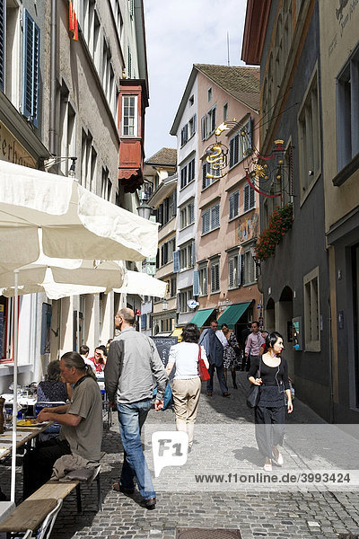 Lauengasse street in the historic centre of Zurich  Switzerland  Europe