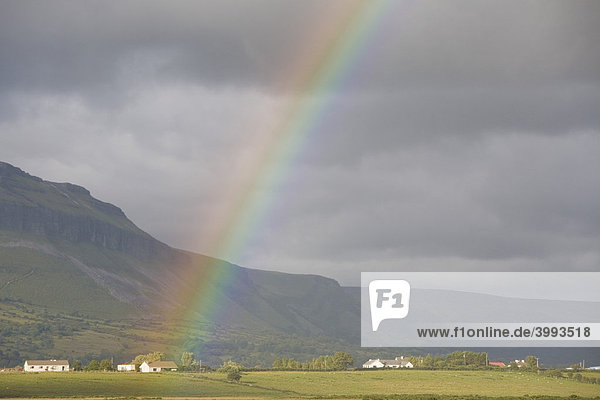 Regenbogen vor dem Tafelberg Benbulben  County Sligo  Connaught  Irland  Europa