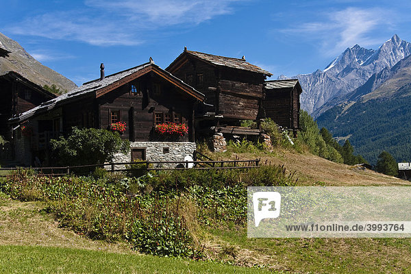 Walliser Holzhäuser  Ortsteil Furi  Zermatt  Kanton Wallis  Schweiz  Europa Kanton Wallis