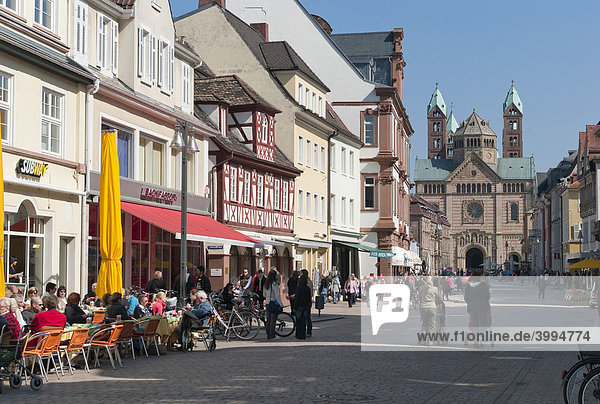 Pedestrian zone in front of Speyer Cathedral  Maximilian street  Speyer  Rhineland-Palatinate  Germany  Europe