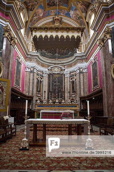 Pompous interior of the Cathedral of Mdina  St Pauls Square  Mdina  Malta  Europe