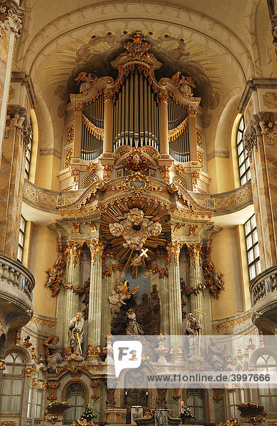 Altar und Orgel der Frauenkirche  Dresden  Sachsen  Deutschland  Europa