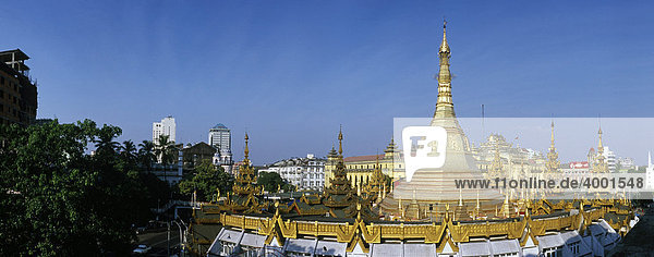 Panorama  Sule Pagode  Chedi  buddhistischer Tempel  Rangun  Yangon  Burma  Birma  Myanmar  Asien