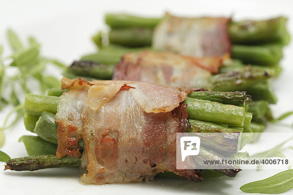 Cooked green beans  bacon-wrapped  fried  fresh savory