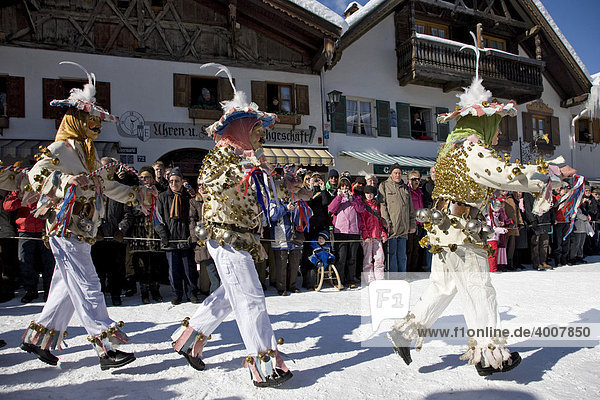 Schellenruehrer bell ringers  carnival  Mittenwald  Werdenfels  Upper Bavaria  Bavaria  Germany  Europe