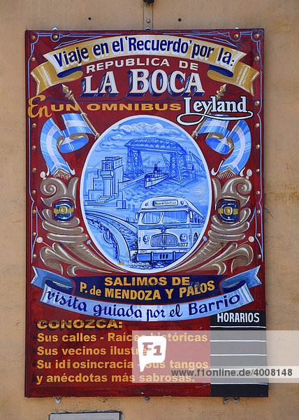 Historisches Werbeschild in der Calle Necochea in El Caminito, La Boca, Buenos Aires, Argentinien