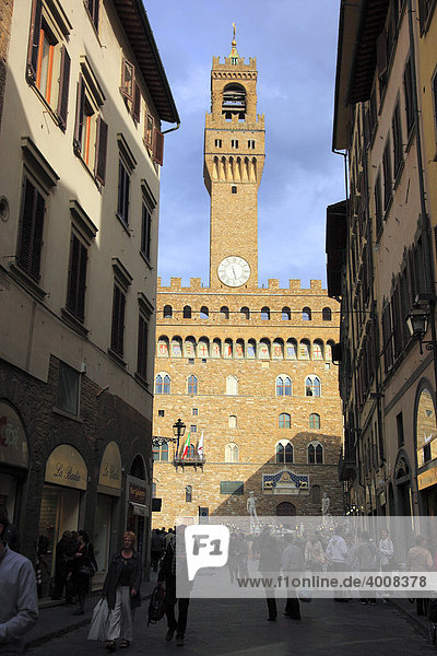 Palazzo Vecchio viewed from the Via Vacchereccia  Firenze  Florence  Tuscany  Italy  Europe
