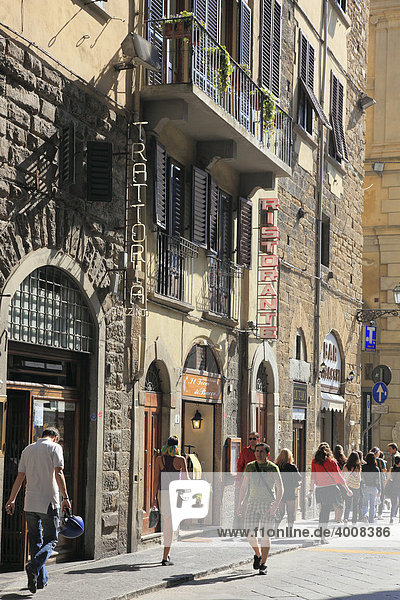 Street in the historic center of Florence  Florence  Tuscany  Italy  Europe