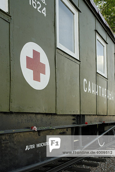Eisenbahnwaggon der sowjetischen Krankenstation  im Zweiten Weltkrieg im Einsatz
