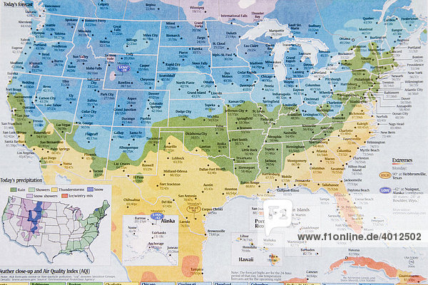 Amerikanische Wetterkarte in einer Tageszeitung  USA
