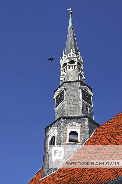 Alte Kirche auf Marktplatz in Heide  Kirchturm der St. Jürgen-Kirche auf dem Markt  Dithmarschen  Schleswig-Holstein  Deutschland