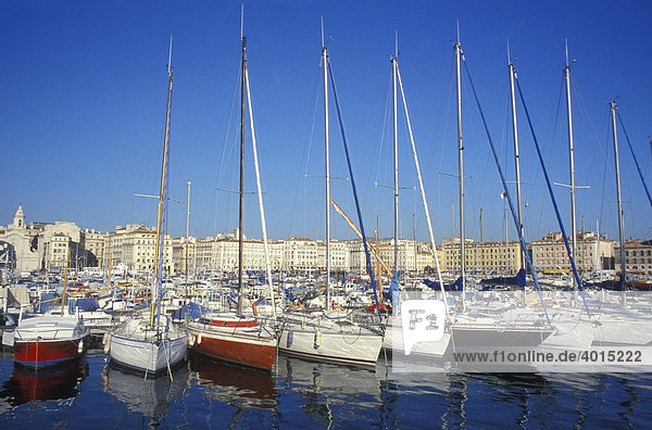 Sailing boats  old harbour  Vieux Port  Marseille  Provence  France  Europe
