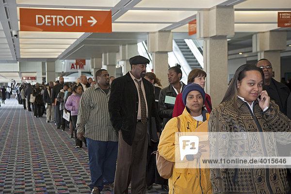More than 5000 unemployed residents of southeast Michigan showed up to look for work at a job fair sponsored by the city of Detroit  Detroit  Michigan  USA