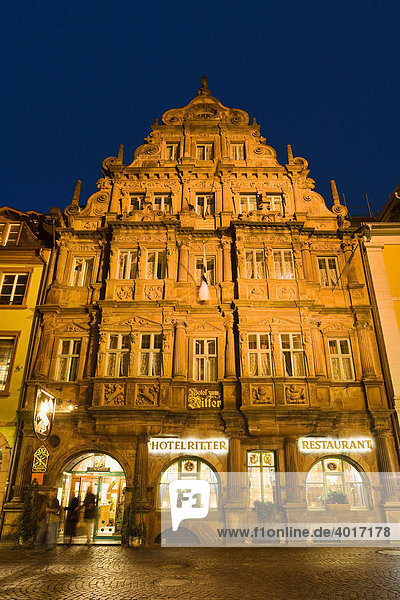 Hotel Ritter at night  Heidelberg historic centre  Baden-Wuerttemberg  Germany  Europe