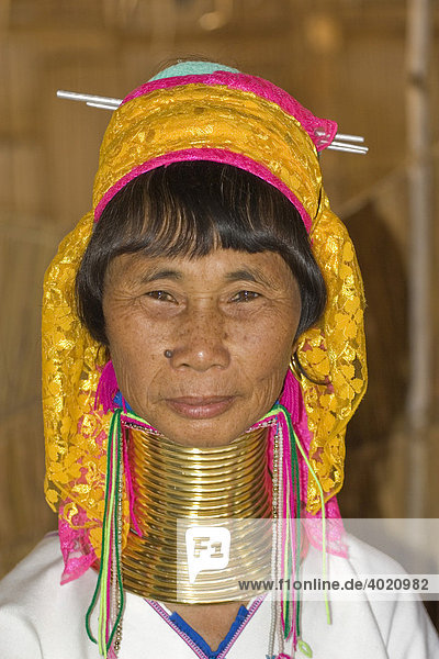 Eine Frau der Padaung Karen  Giraffenfrauen oder Long Necks genannt  in der Provinz Mae Hong Son  Nordthailand  Asien