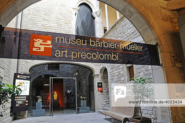 Eingang  Innenhof  Museu Barbier Mueller  Museum  Art Precolombi  prä kolumbianische Kunst  Stadtteil La Ribera  Barcelona  Katalonien  Spanien  Europa