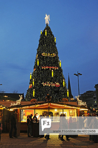 Marktstand  Weihnachtsbaum  Weihnachtsmarkt  Dortmund  Nordrhein-Westfalen  Deutschland  Europa Weihnachtsmarkt
