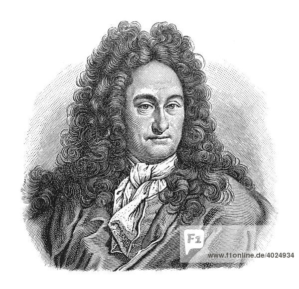 Holzschnitt  Gottfried Wilhelm Leibniz  Portrait
