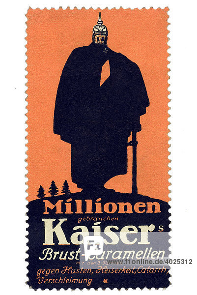 Historical trading stamp  German  Kaisers Brust-Caramellen gegen Husten  Heiserkeit  Catarrh  Verschleimung
