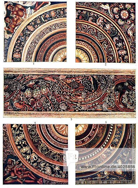 Deckenmalereien aus dem Felsentempel von Ajanta  Das Altertum  Das buddhistische Ornament in Indien  Griffiths  Paintings in the Buddhist Cavetemples of Ajantli  Kandeh in India