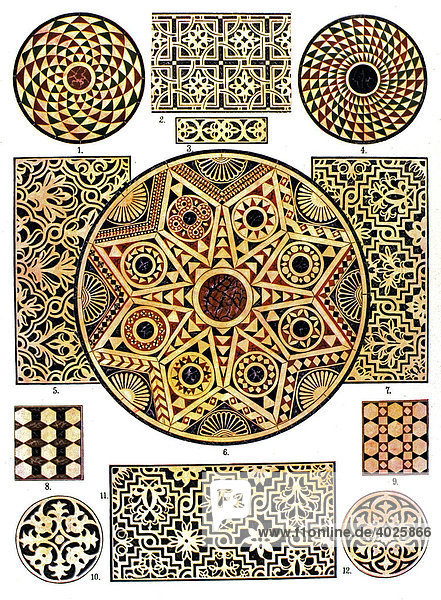 Altbyzantinische Marmormosaiken für Fußböden  Das Mittelalter  Das byzantinische Ornament  Hessemer  Arabische und altitalienische Bauverzierungen