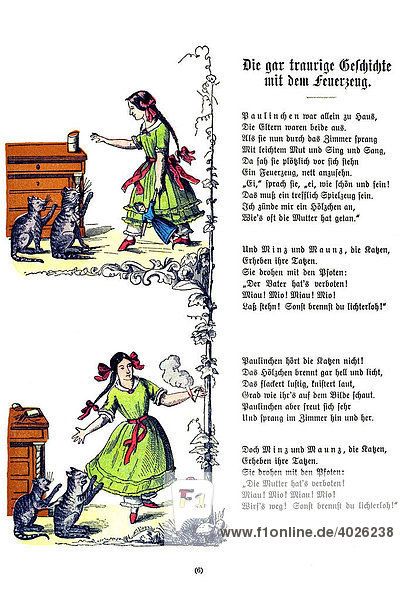 Buchillustration  Die gar traurige Geschichte mit dem Feuerzeug  Der Struwwelpeter  Dr. Heinrich Hoffmann  1876