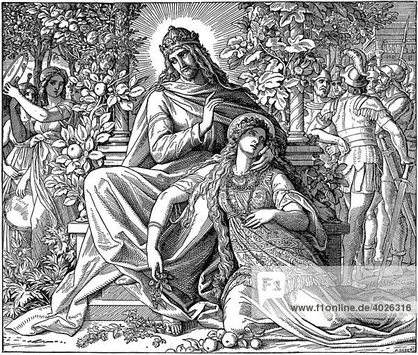 Holzschnitt  Heilige Liebe  Hohelied Salomos  Hohelied der Liebe  2  6  Altes Testament  Katholische Bilder-Bibel