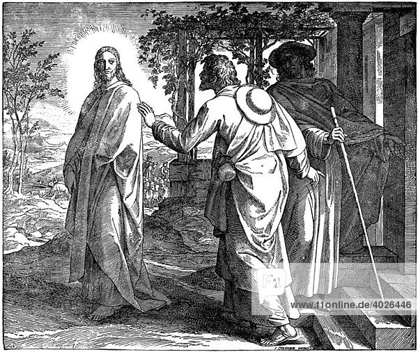 Holzschnitt Die Jünger von Emmaus Lukas 24 29 Neues Testament Katholische Bilder-Bibel