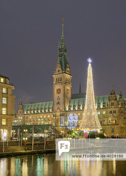 Hamburg Town Hall and Kleine Alster River with Christmas market  Hamburg  Germany  Europe