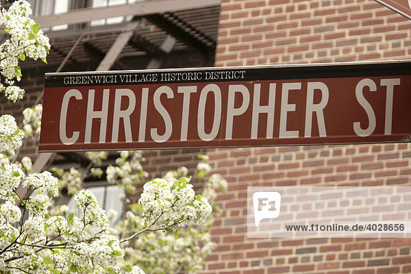 Straßenschild Christopher Street  Greenwich Village  Manhattan  New York City  USA