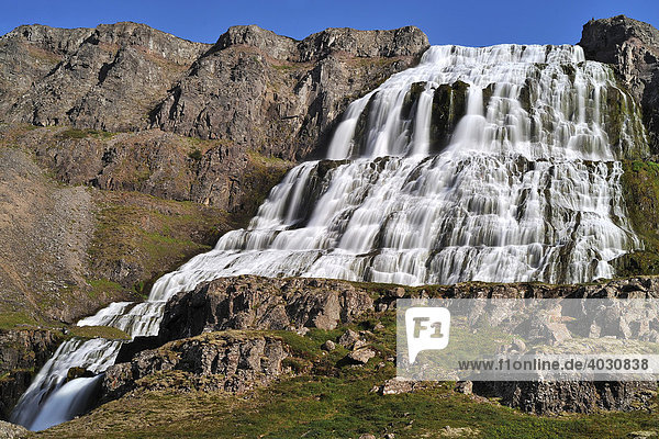 Waterfall Dyanjandi rather Fjallfoss  West Fjord  Iceland  Europe