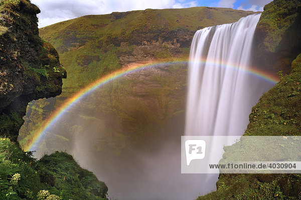 Skógafoss Waterfall with rainbow  South Coast  Iceland  Europe