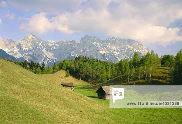 Karwendel von den Wiesen um Mittenwald  Oberbayern  Bayern  Deutschland  Europa