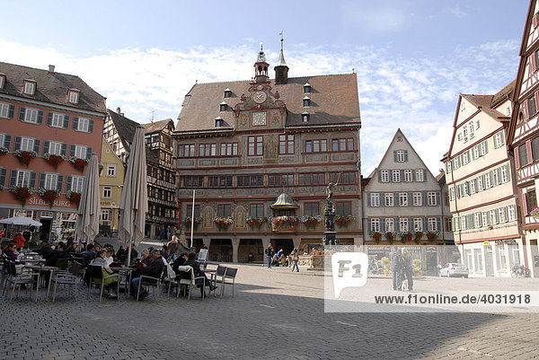 Marktplatz Square with city hall  Tuebingen  Baden-Wuerttemberg  Germany  Europe