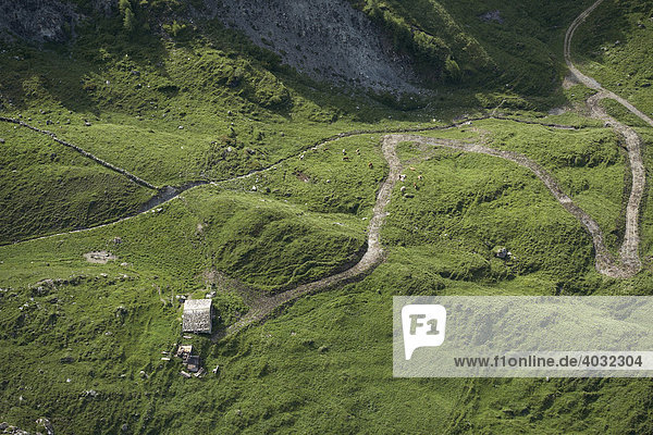 Luftaufnahme Alm in der Schobergruppe  Kalser Valley  Osttirol  Österreich  Europa