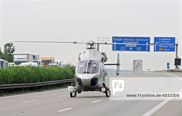Police helicopter on motorway A 81 Stuttgart-Korntal Baden-Wuerttemberg Germany Europe