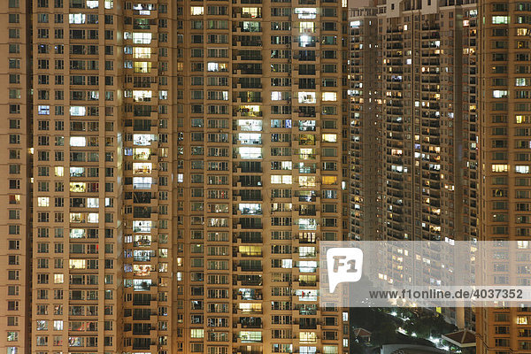 Facades  apartment building  at night  Shanghai  China  Asia