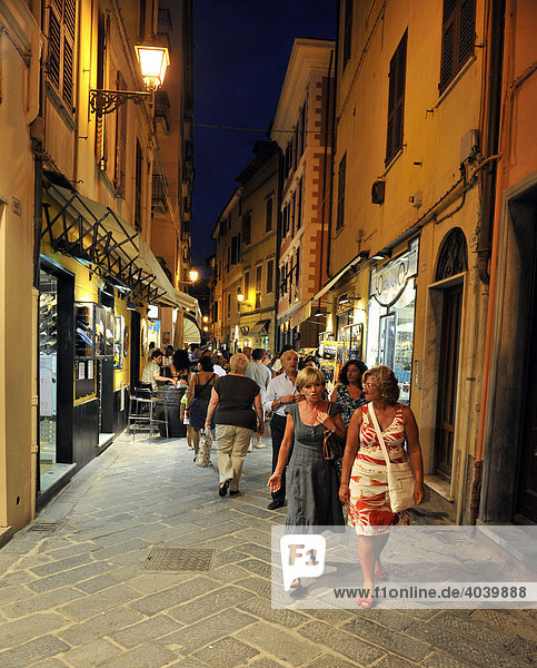 Alassio pedestrian zone  night photograph  Riviera dei Fiori  Liguria  Italy  Europe