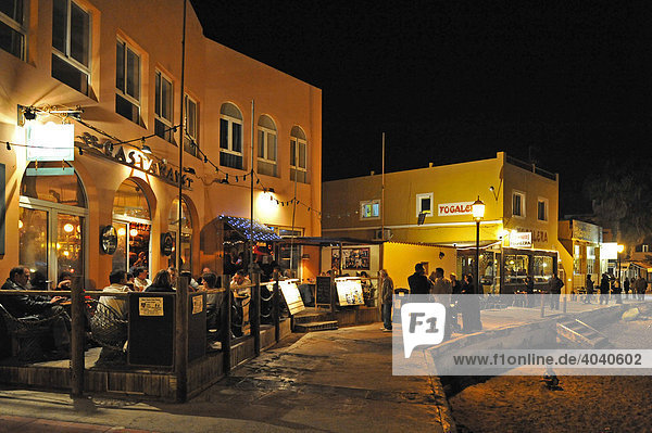 Street scene with restaurant at night  Corralejo  Fuerteventura  Canary Islands  Spain  Europe